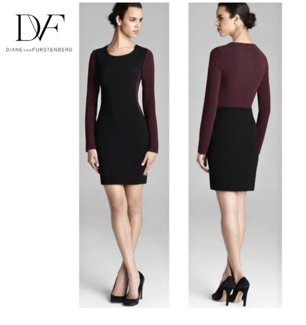 Diane Von Furstenberg Women's OCTAVIA Colorblock Sheath Dress~Black/Plum Sz 6